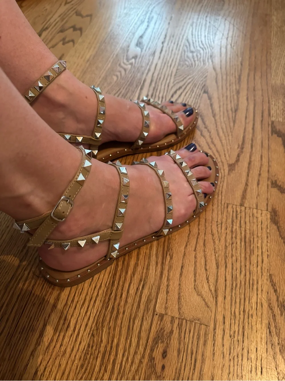 Steve Madden Studded Taupe Strappy Women's Sandals-size 8